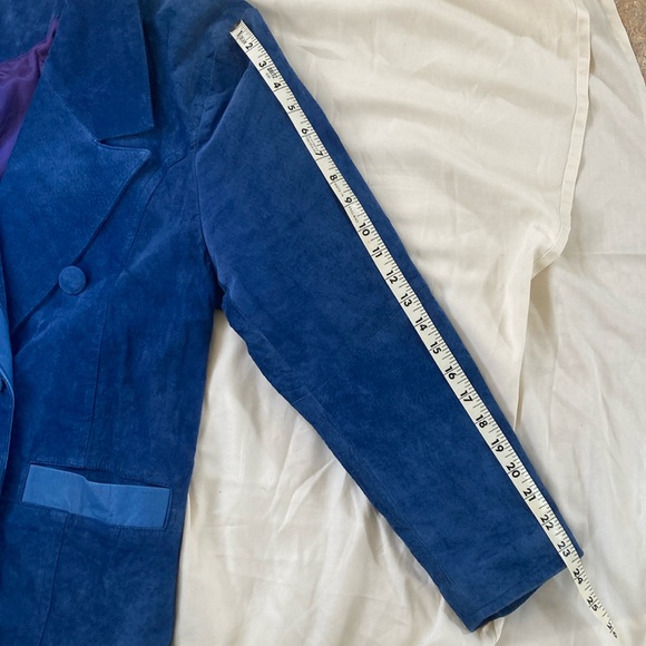 VINTAGE | Blue Suede 💙Leather Double Breasted Jacket Women’s Large - Picture 15 of 16